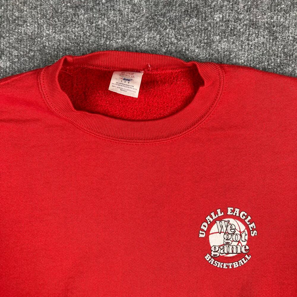Jerzees Sweatshirt Mens Large Red Udall Eagles Basketball Graphic Crewneck